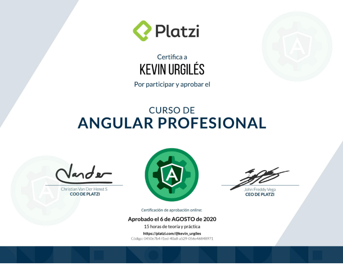 Certificado Platzi Angular Avanzado