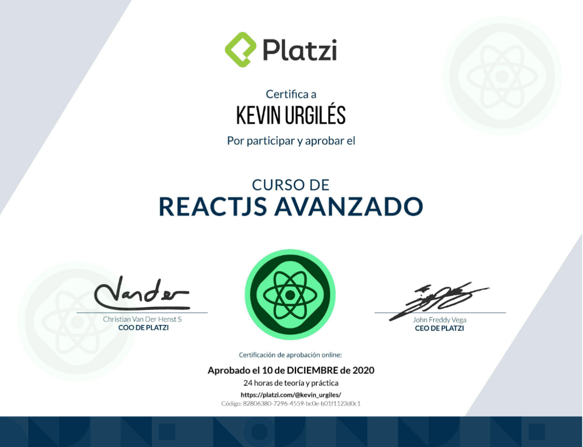 Certificado Platzi React Avanzado