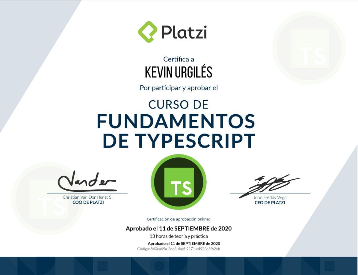 Certificado Platzi Typescript